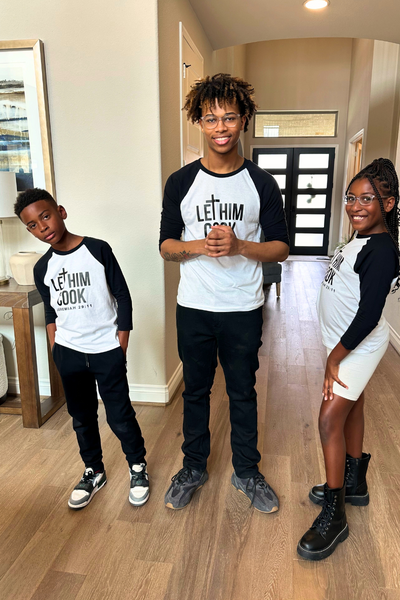 LET HIM COOK UNISEX RAGLAN TSHIRT - Corporate Amerika Collection